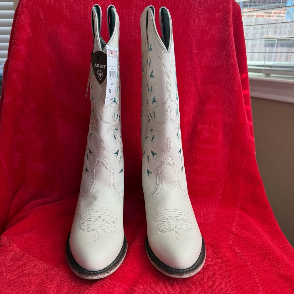 Ariat Women's White Western Boots 9B Country Teal Turquoise BRAND NEW with Tags - Picture 8 of 12